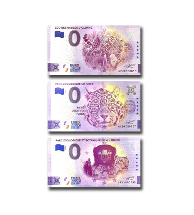 0 Euro Souvenir Banknote Thematic - Zoo France UEVX UEBR UEXY 2022 - Set of 3