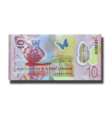2016 San Tome 10 Dobras Polymer Banknote Uncirculated