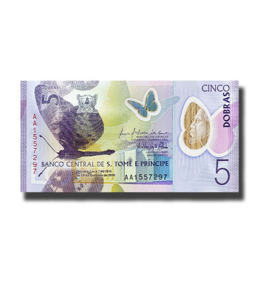 2016 San Tome 5 Dobras Polymer Banknote Uncirculated