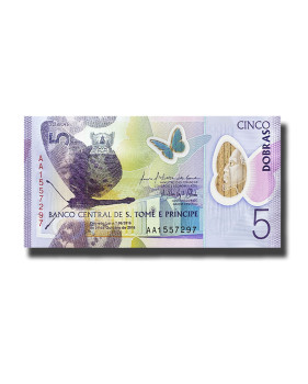 2016 San Tome 5 Dobras Polymer Banknote Uncirculated