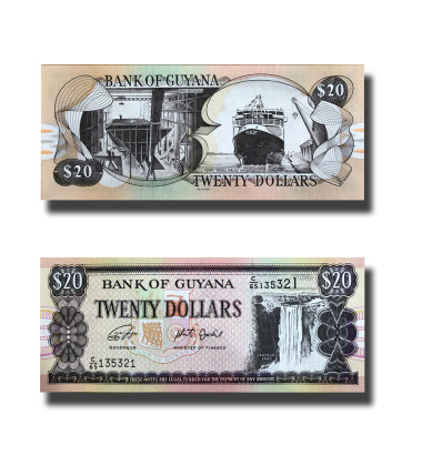 Guyana 20 Dollars Banknote Kaieteur Falls Uncirculated