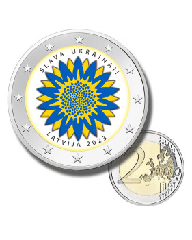 2 Euro Coloured Coin 2023 Latvia Ukrainian Sunflower - Glory to Ukraine