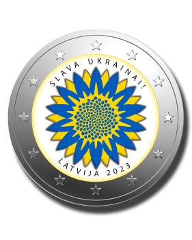 2 Euro Coloured Coin 2023 Latvia Ukrainian Sunflower - Glory to Ukraine