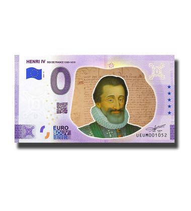 0 Euro Souvenir Banknote Henri IV Colour France UEUM 2021-9