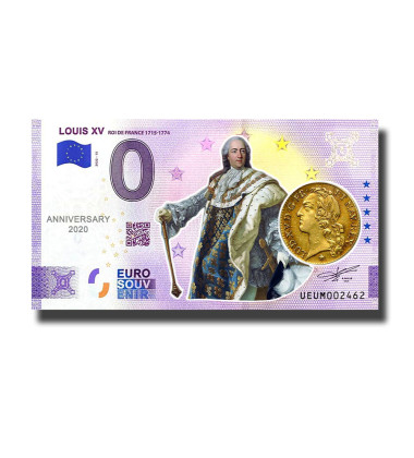 Anniversary 0 Euro Souvenir Banknote Louis XV Colour France UEUM 2022-15