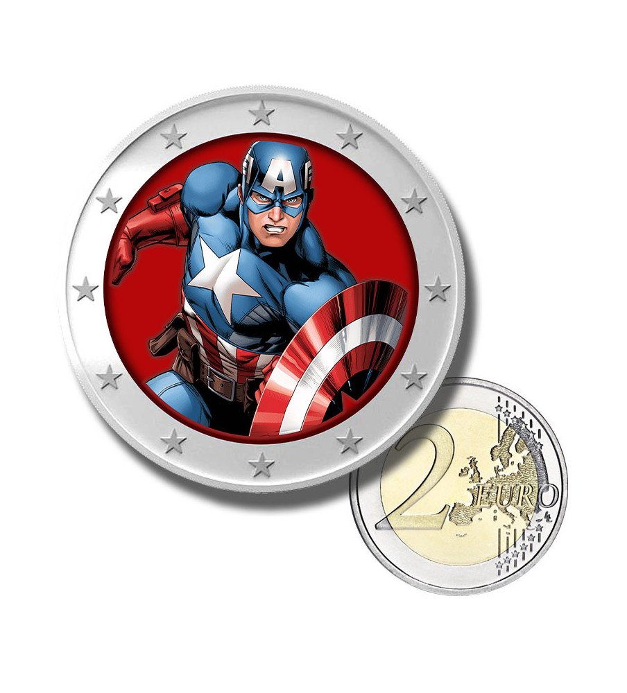 2 Euro Coloured Coin Superhero - Captain America