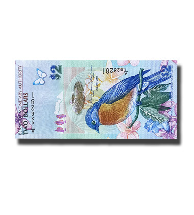 2009 Bermuda 2 Dollars Banknote Bluebird, ClockTower, Dockyard Uncirculated