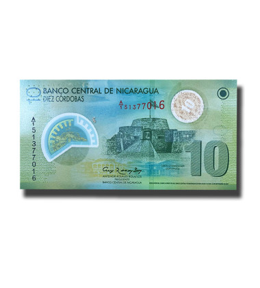 2007 Nicaragua Republic 10 Cordobas Polymer Banknote Uncirculated