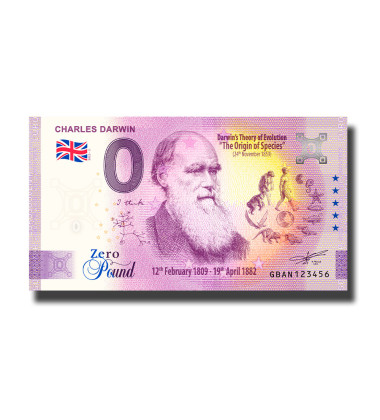 0 Pound Souvenir Banknote Charles Darwin United Kingdom GBAN 2022-2