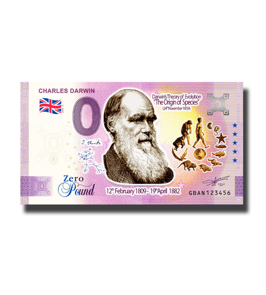 0 Pound Souvenir Banknote Charles Darwin Colour United Kingdom GBAN 2022-2