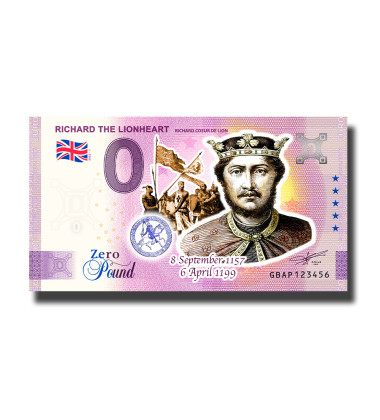 0 Pound Souvenir Banknote Richard The Lionheart Colour United Kingdom GBAP 2022-1