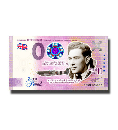 0 Pound Souvenir Banknote General Otto Smik Colour United Kingdom GBWW 2023-1