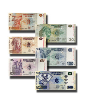 2003 Congo 10-500 Francs - Set Of 6 Banknotes Uncirculated