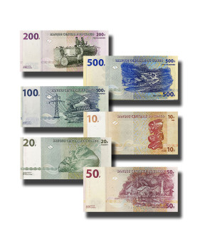 2003 Congo 10-500 Francs - Set Of 6 Banknotes Uncirculated