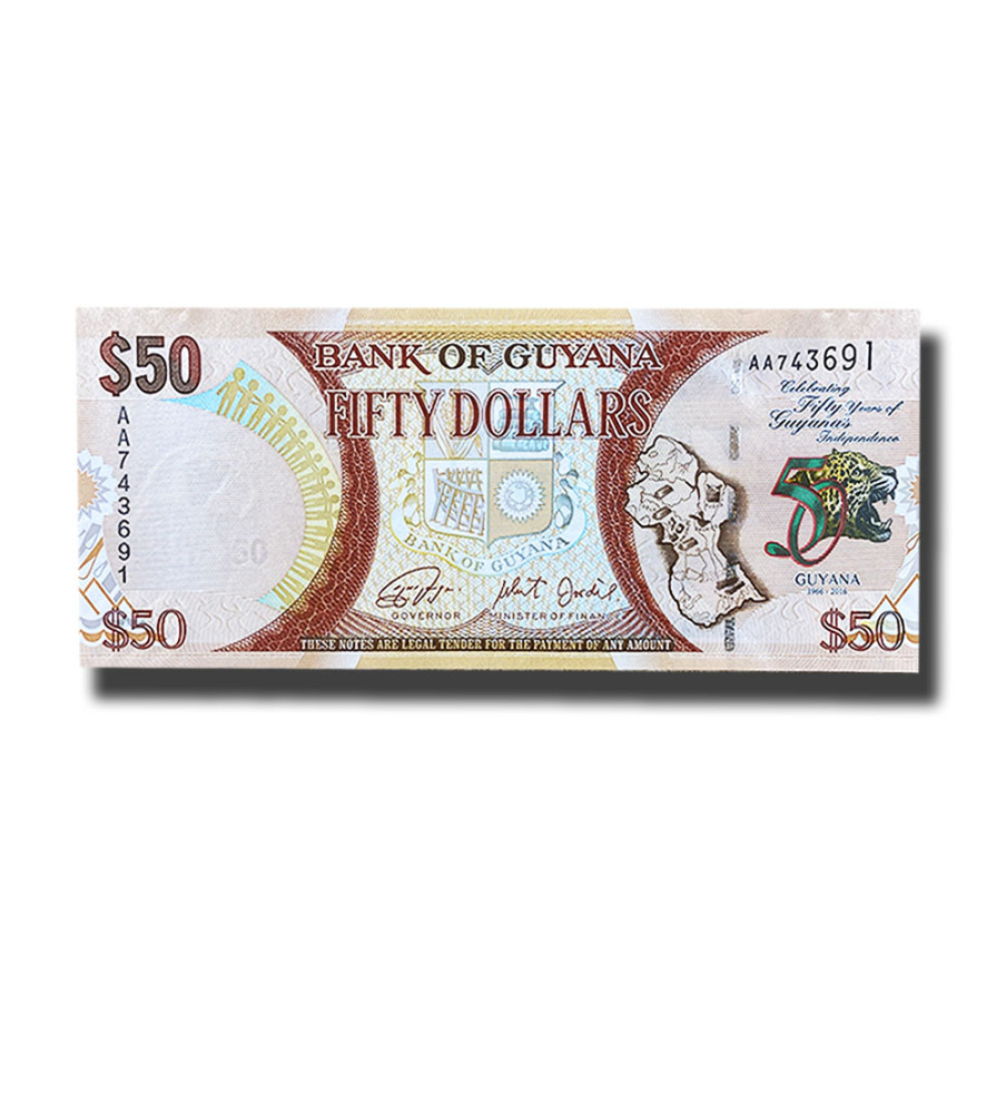 2016 Guyana 50 Dollars Banknote 50th Ann Of Independence Uncirculated