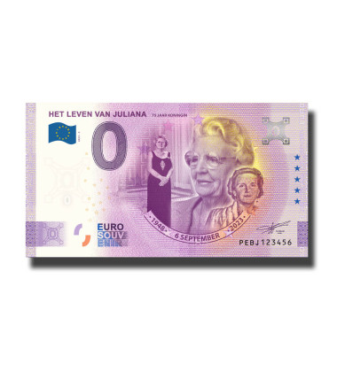 0 Euro Souvenir Banknote Het Leven Van Juliana 75 Jaar Koningin Netherlands PEBJ 2023-5