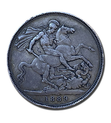 1889 British Silver Crown 5 Shillings Queen Victoria Coin