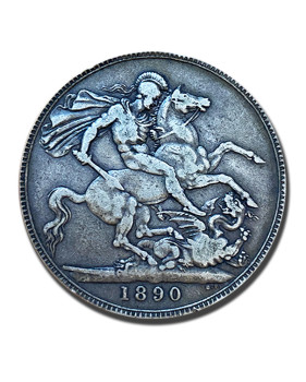 1890 British Silver Crown 5 Shillings Victoria Coin