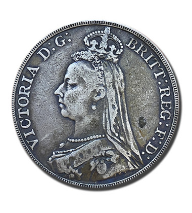 1890 British Silver Crown 5 Shillings Queen Victoria Coin