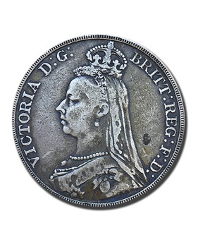 1890 British Silver Crown 5 Shillings Queen Victoria Coin
