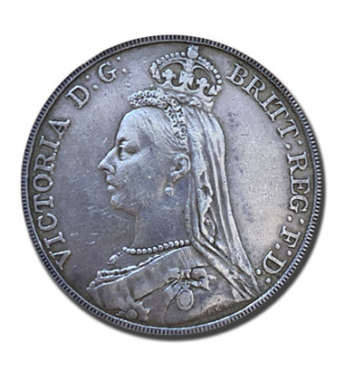 1891 British Silver Crown 5 Shillings Queen Victoria Coin