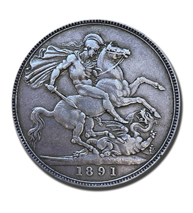 1891 British Silver Crown 5 Shillings Victoria Coin