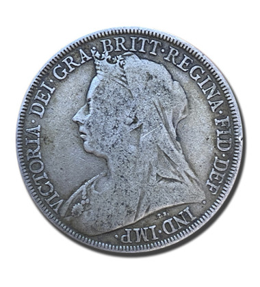 1894 British Silver Crown 5 Shillings Queen Victoria Coin