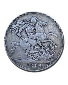 1894 British Silver Crown 5 Shillings Victoria Coin