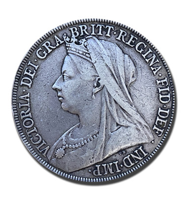 1896 British Silver Crown 5 Shillings Queen Victoria Coin