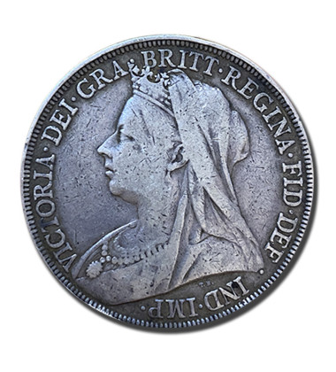 1897 British Silver Crown 5 Shillings Queen Victoria Coin