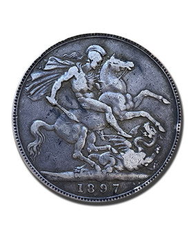 1897 British Silver Crown 5 Shillings Victoria Coin