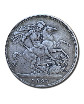 1899 British Silver Crown 5 Shillings Victoria Coin
