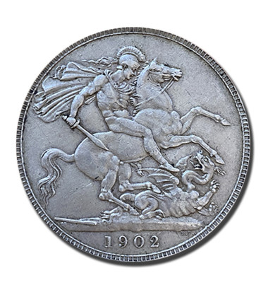 1902 British Silver Crown 5 Shillings Edward VII Coin
