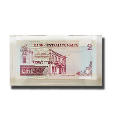 1989 Malta Lm2 Banknote UNC in perspex A/1 000000 Signed Anthony P. Galdes P-41 RARE