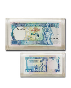 Malta Lm5 Banknote UNC in perspex B/1 000000 Signed Anthony P. Galdes P-42 RARE