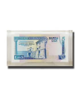 1989 Malta Lm5 Banknote UNC in perspex B/1 000000 Signed Anthony P. Galdes P-42 RARE