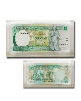 1989 Malta Lm10 Banknote UNC in perspex C/1 000000 Signed Anthony P. Galdes P-43 RARE