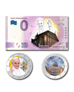 Papa Franciscus and Vatican Euro Colour Coins & Souvenir Banknote Colour AGAB - Set of 3