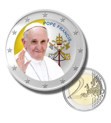 Papa Franciscus and Vatican Euro Colour Coins & Souvenir Banknote Colour AGAB - Set of 3