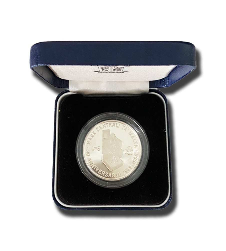 1998 Malta 30Th Anniversary Of The Central Bank Of Malta Lm5 Silver Coin Proof