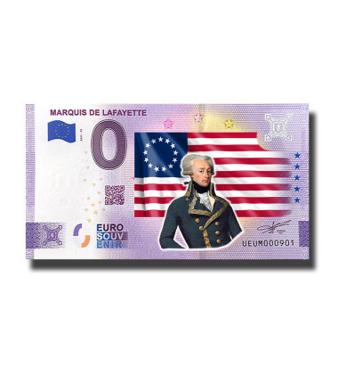 0 Euro Souvenir Banknote Marquis De Lafayette Colour France UEUM 2021-11