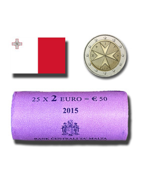 2015 Malta €2 Maltese 8 Pointed Cross Uncirculated Coin Roll