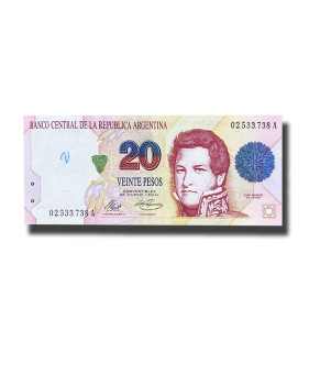 1992-1997 Argentina 20 Pesos Banknote Juan Manuel De Rosas Fine