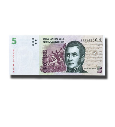 1998-2003 Argentina 5 Pesos Banknote General Jose De San Martin Uncirculated