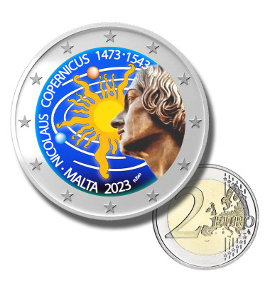 2 Euro Coloured Coin Card 2023 Malta Birth of Nicolaus Copernicus