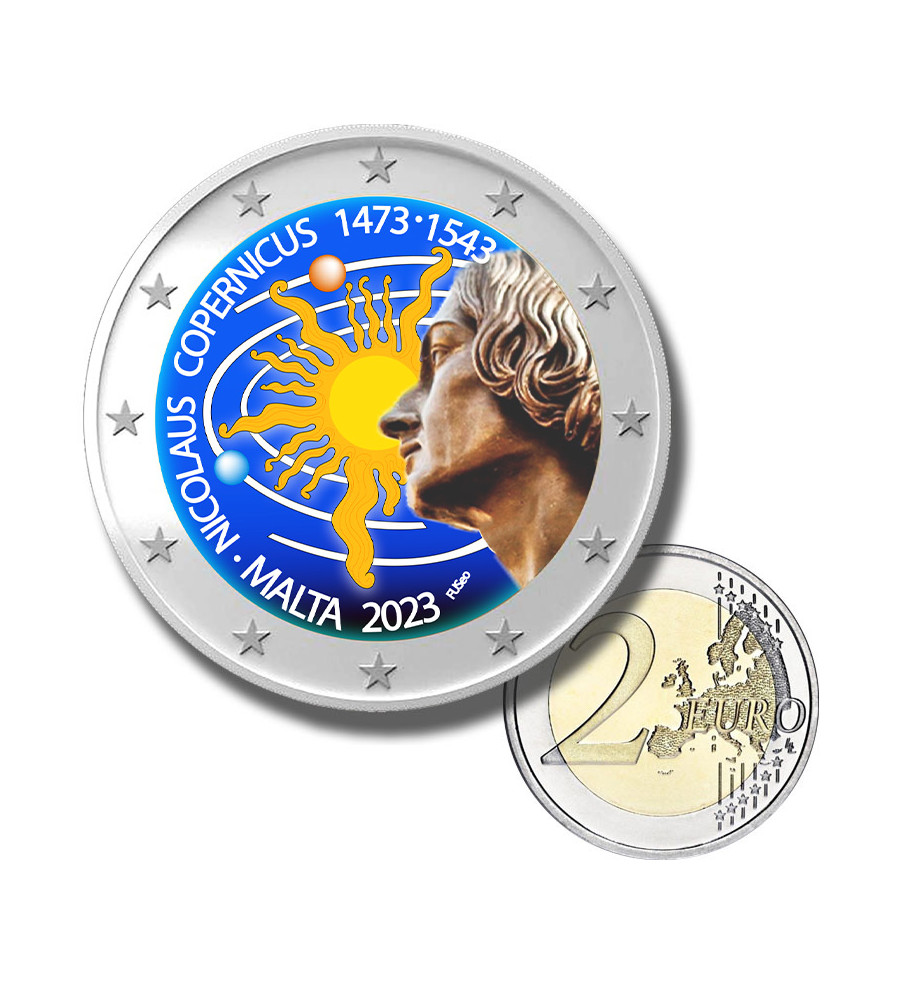 2 Euro Coloured Coin Card 2023 Malta Birth of Nicolaus Copernicus