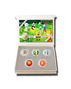 2 Euro Coloured Coin Set of 5 in Presentation Box - Cartoons