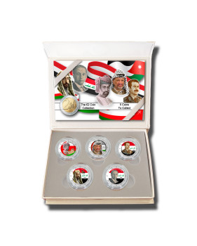 2 Euro Coloured Coin Set of 5 in Presentation Box - Arab Leaders