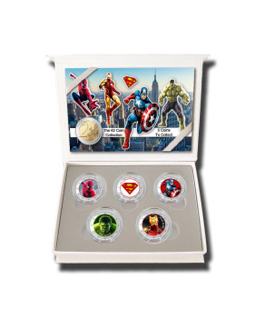 2 Euro Coloured Coin Set of 5 in Presentation Box - Superhero Movies