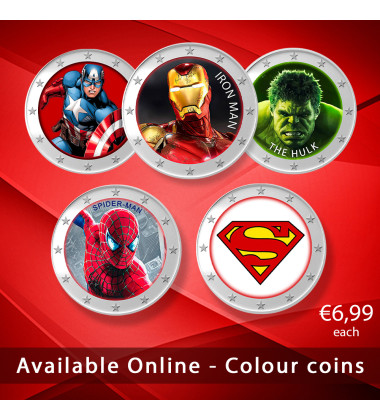 2 Euro Coloured Coin Set of 5 in Presentation Box - Superhero Movies